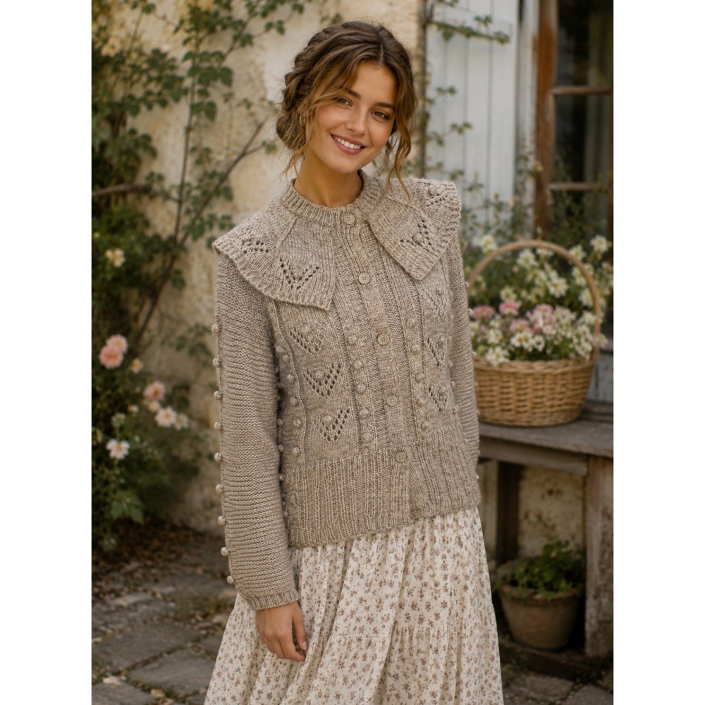 Vintage MONARCH KNITS Marled Cottagecore Cardigan Sweater Bauble Knit Large